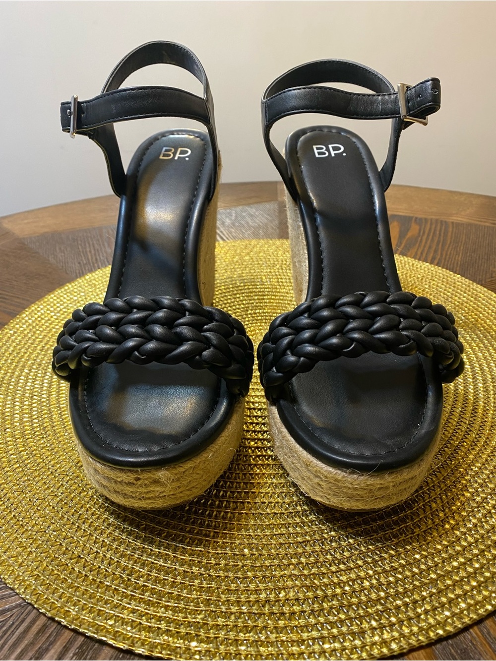 bp Black Braided Espadrille Wedge Sandals
